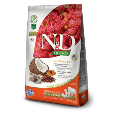 Farmina N&D - Grain Free Quinoa Adult Skin&Coat all'Aringa, Quinoa, Cocco e Curcuma da 7 Kg
