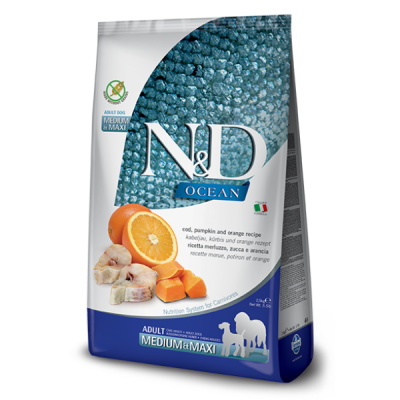 Farmina N&D Ocean Canine Adult Medium/Maxi Merluzzo Zucca e Arancia 12 kg Farmina N&D Ocean Canine Adult Medium/Maxi Merluzzo Zucca e Arancia 12 kg