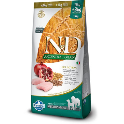 Farmina N&D - Low Ancestral Grain Selection Adult Medium/Maxi Pollo e Melograno da 15 Kg Farmina N&D - Low Ancestral Grain Selection Adult Medium/Maxi Pollo e Melograno da 15 Kg